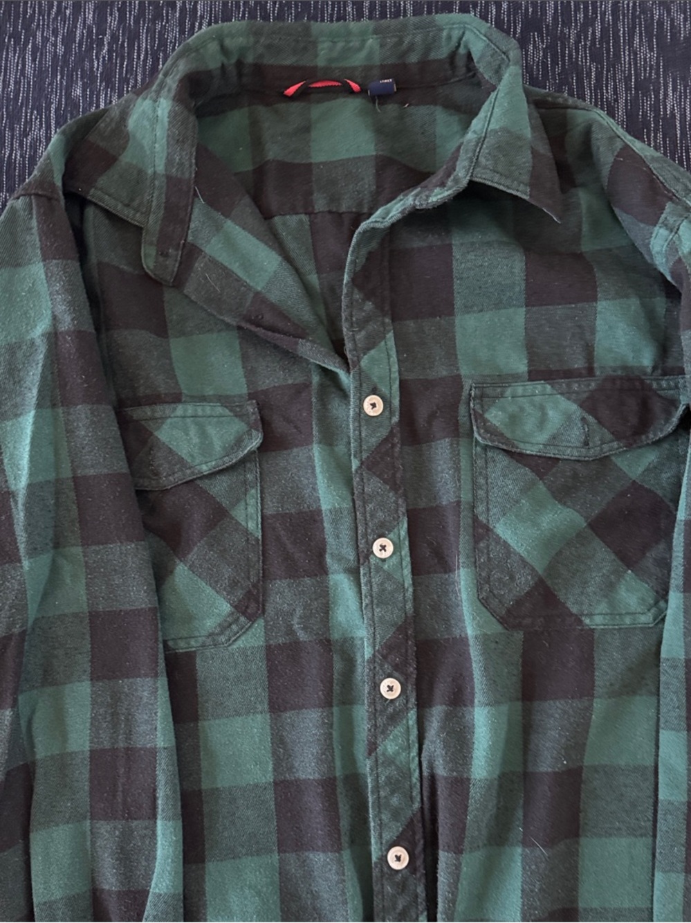 Green and Black Buffalo Plaid Shirt Jacket with Contrast Loop